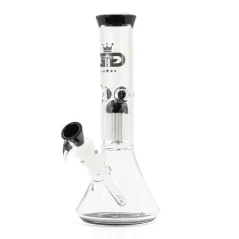 Skleněný bong Grace Glass s baňatou základnou, stromovým perkolátorem, černým náustkem a černým kotlíkem s rohovým úchopem