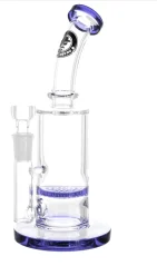 Modrý skleněný bong Heisenberg Dude se zahnutým náustkem a HoneyComb perkolátorem