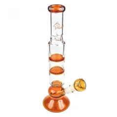 Bong sklo Shark Double HoneyComb 34cm, oranžový