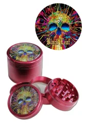Drtička kovová Black Leaf Cyber Skull ø5cm 4-dílná, červená