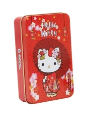Červená plechová krabička G-Rollz s Hello Kitty v kimonu s japonským deštníkem, sakurami a lucernami