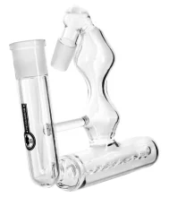 Čirý skleněný precooler Heisenberg Inline Clear 2.0 s vestavěným perkolátorem a zábrusem, pohled zepředu