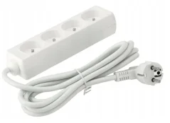 Prodlužovací kabel 3m s uzemněním 4 zásuvky- bílý 3*1,5 mm2 16A 3000W 230-250V AC