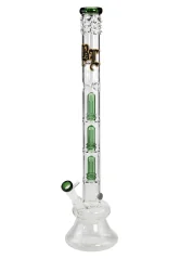 Vysoký skleněný bong Black Leaf Mr. Bongbastic se třemi zelenými perkolátory, zelenými detaily a logem BL Vysoký skleněný bong Black Leaf Mr. Bongbastic se třemi zelenými perkolátory, zelenými detaily a logem BL