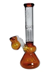 Oranžový skleněný bong Black Leaf s dome perkolátorem, difuzorovou baňkou a podstavou ve tvaru baňky