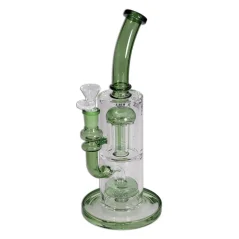 Zelený skleněný bong Black Leaf s 8-Arm perkolátorem, zahnutým náustkem, kotlíkem a kruhovou podstavou