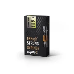 Černá krabička Eighty8 E8High Strong Syringe s průhledným okénkem a skleněnou stříkačkou s jantarovým destilátem