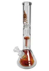 Bong sklo Black Leaf Flaming Skull 6-Arm 45cm, oranžový