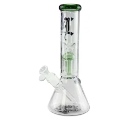 Zelený skleněný bong Black Leaf Beaker s osmiramenným perkolátorem, kotlíkem a černým potiskem loga