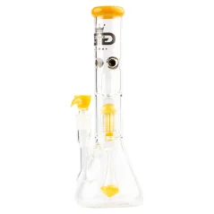 Skleněný bong Grace Glass s baňkou, perkolátorem s rameny a žlutým náustkem, kotlíkem a detaily
