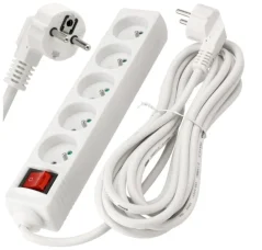 Prodlužovací kabel bílý 5m - 5 zásuvek s vypínačem 3000W-230-250V AC-16A