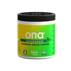 Neutralizátor pachů ONA Block Lemongrass 170 g ve žlutozeleném kelímku s černým perforovaným víkem
