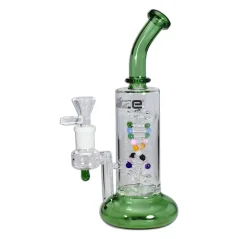 Zelený skleněný bong bubbler Blaze DNA s barevnou otočnou perkolací ve tvaru dvoušroubovice a skleněným kotlíkem