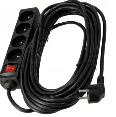 Prodlužovací kabel 10m s uzemněním, 4 zásuvky s vypínačem - černý 3*1,5mm2 3000 W 230-250V AC 16A